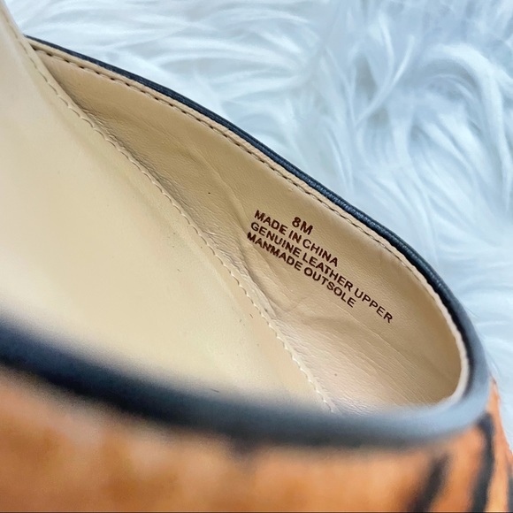 Talbots calf hair block heel heels 8 brown leather strap bow cheetah leopard - Picture 5 of 12